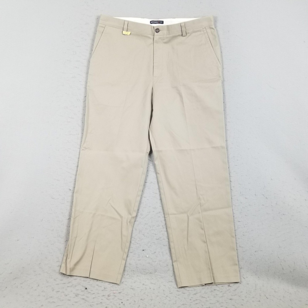 Dockers Pants Mens 36x30 Beige Classic Fit Khakis Flat Front Straight Leg Casual